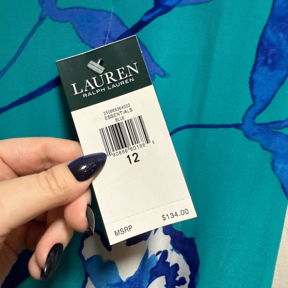 Ralph Lauren Teal and Blue Floral Dress Size 12 - Picture 4 of 5